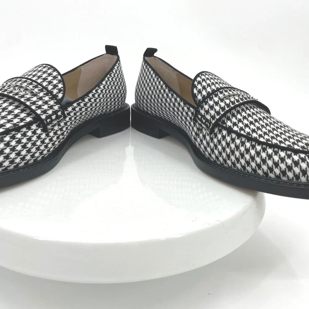 Ann Taylor Houndstooth Loafers Flats Size‎ 10M Black White Woven Fabric PRISTINE